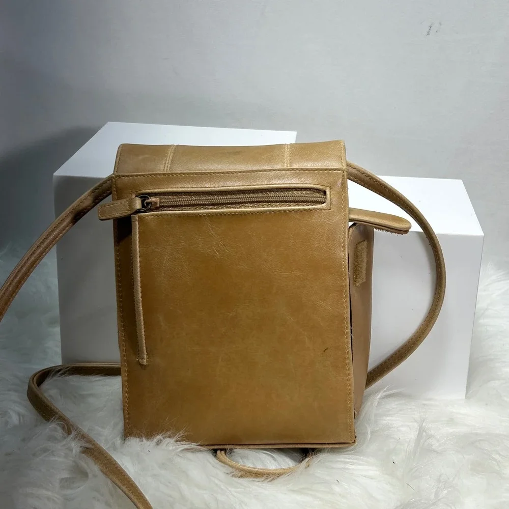 Tan Leather Crossbody Phone Bag‎ Small Shoulder Purse with Mirror